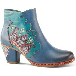 L’Artiste by Spring Step Womens Zamihi Zip Up Leather Bootie -- Blue, 35M NEW